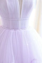 Purple Strapless Tulle Long Formal Gown, Purple A-Line Evening Dress