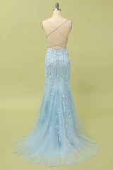 Havfrue blå lang prom kjole rygfri aftenkjole