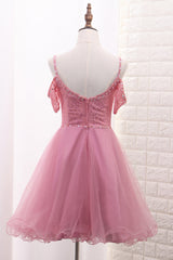 Chic Tulle Lace Spaghetti Strap With Beading Homecoming Dresses