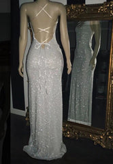 2024 White Halter Sequins Prom Dresses