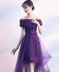 Purpler Tulle Lace Short Prom Dress, Purple Evening Dress