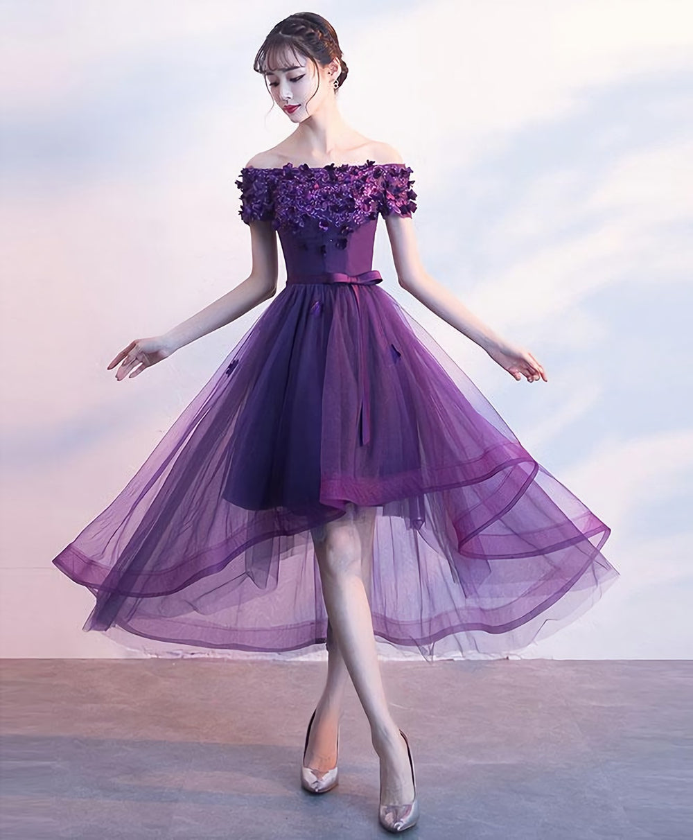 Purpler Tulle Lace Short Prom Dress, Purple Evening Dress