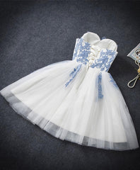 Cute Blue Sweetheart Neck Tulle Lace Short Prom Dress, Blue Homecoming Dress
