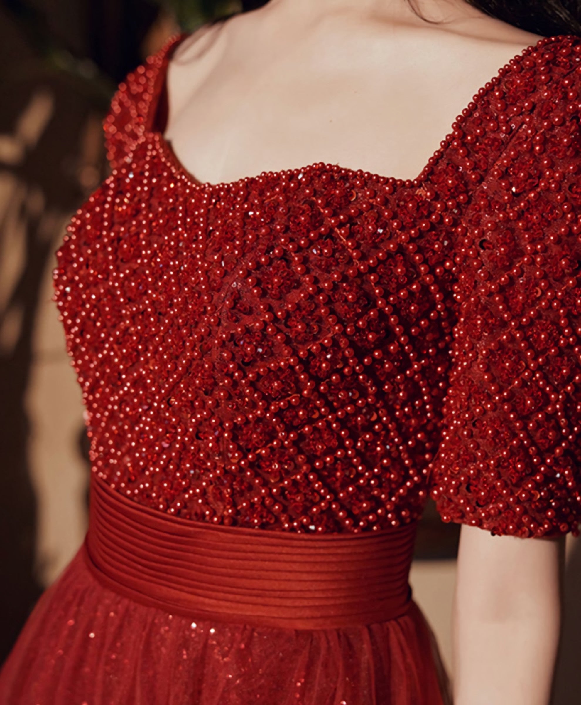 Burgundy Tulle Beds Long Prom Dress, Burgundy Tulle Formal Dress