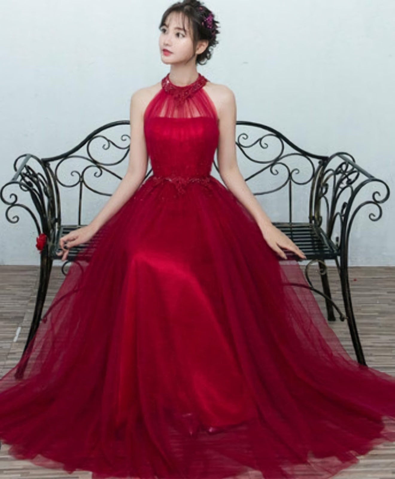 Simple Blue Tulle Long Prom Dress, Blue Tulle Bridesmaid Dress