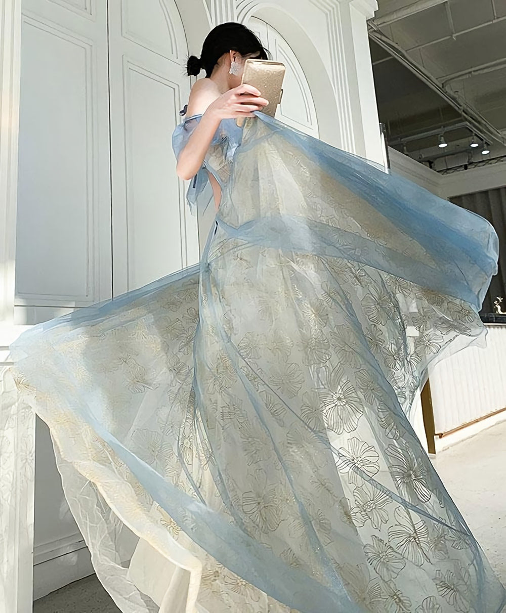 Green Tulle Lace Long Prom Dress, Green Tulle Lace Formal Dress