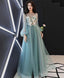 Green Tulle Lace Applique Long Prom Dress, Green Evening Dress, 1