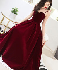 Burgundy Sweetheart Tea Length Prom Dress, Burgundy Bridesmaid Dress, 1