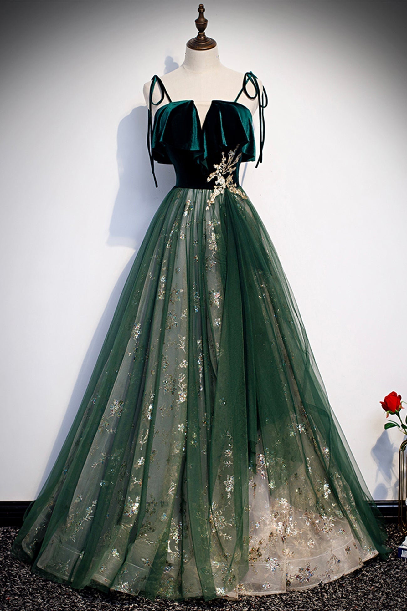 Green Velvet Long Prom Dresses, A-Line Evening Dresses