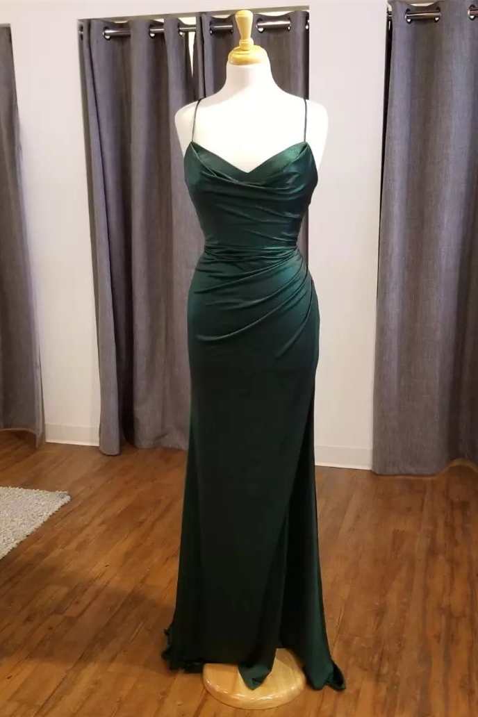 Hunter Green V-Neck Mermaid Long Formal Dress