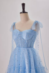 Starry Light Blue Tulle A-line Princess Dress