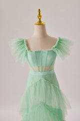 Mint Green Flare Sleeves Ruffles Long Party Dress
