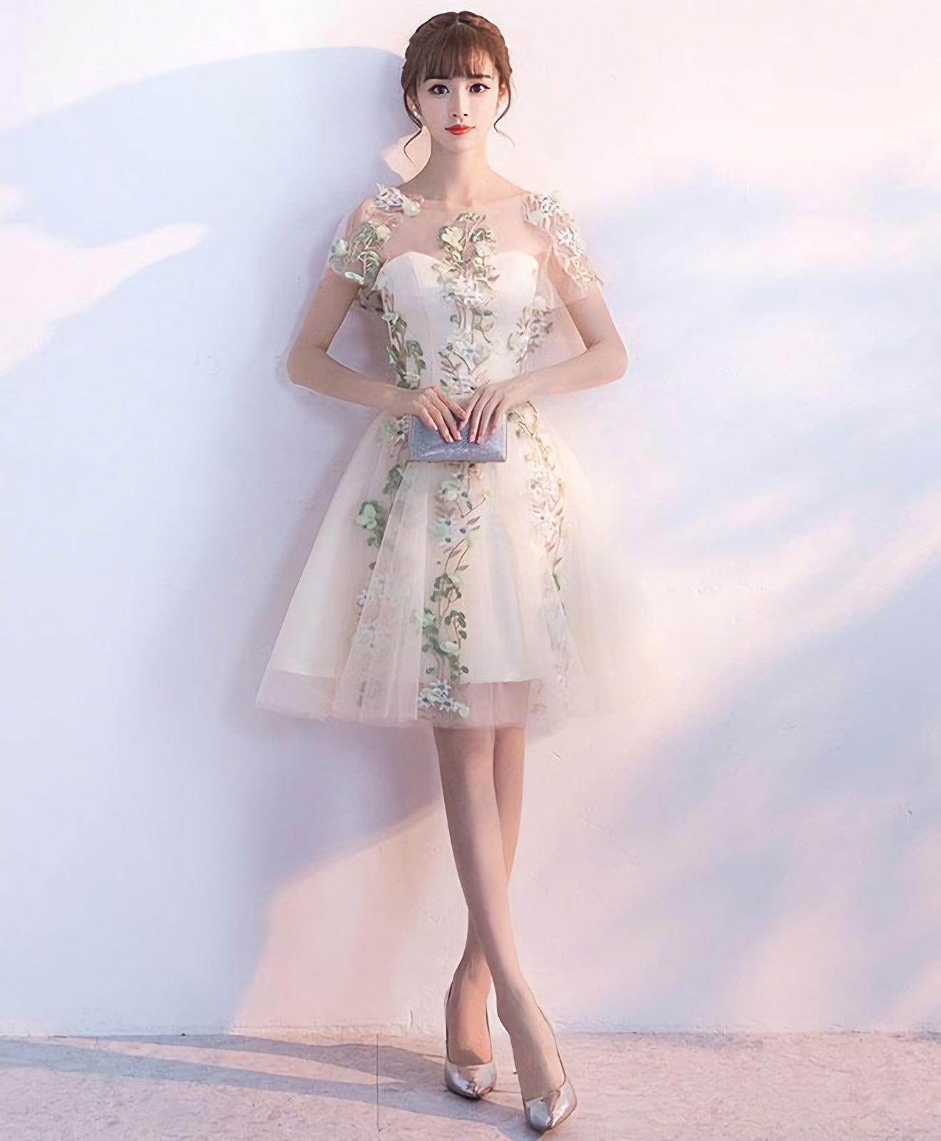 Champagne Tulle Lace Applique Short Prom Dress Homecoming Dress Secondary image