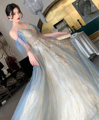 Green Tulle Lace Long Prom Dress, Green Tulle Lace Formal Dress