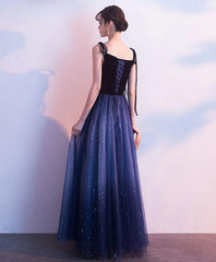 Simple Blue Tulle Long Prom Dress, Blue Evening Dress