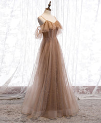 Champagne Tulle Sequin Long Prom Dress, Champagne Evening Dress