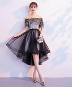 Black Tulle Lace Short Prom Dress, Black Tulle Homecoming Dress