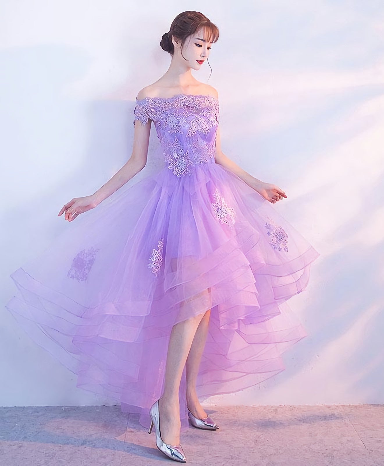 Purple Tulle Lace Applique Prom Dress, Purple Homecoming Dress