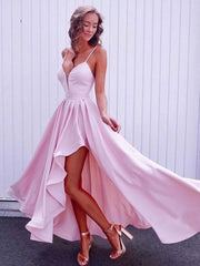 Spaghetti Straps Pink Prom Gown With Irregular Skirt Prom Dress