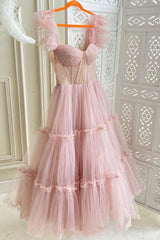 Pink Tulle Short Prom Dresses, A-Line Party Homecoming Dresses