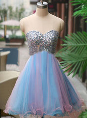 A-Line Sweetheart Multi Color Tulle Short Homecoming Dress 2024 with Beading
