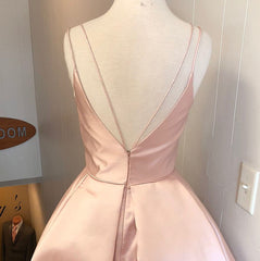V Neck Straps Short Pink Homecoming Dress