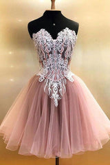 Sweetheart Appliqued Pink Tulle Homecoming Dress