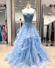 Gorgeous A Line Sweetheart Appliques Lace Prom Dresses with Ruffles