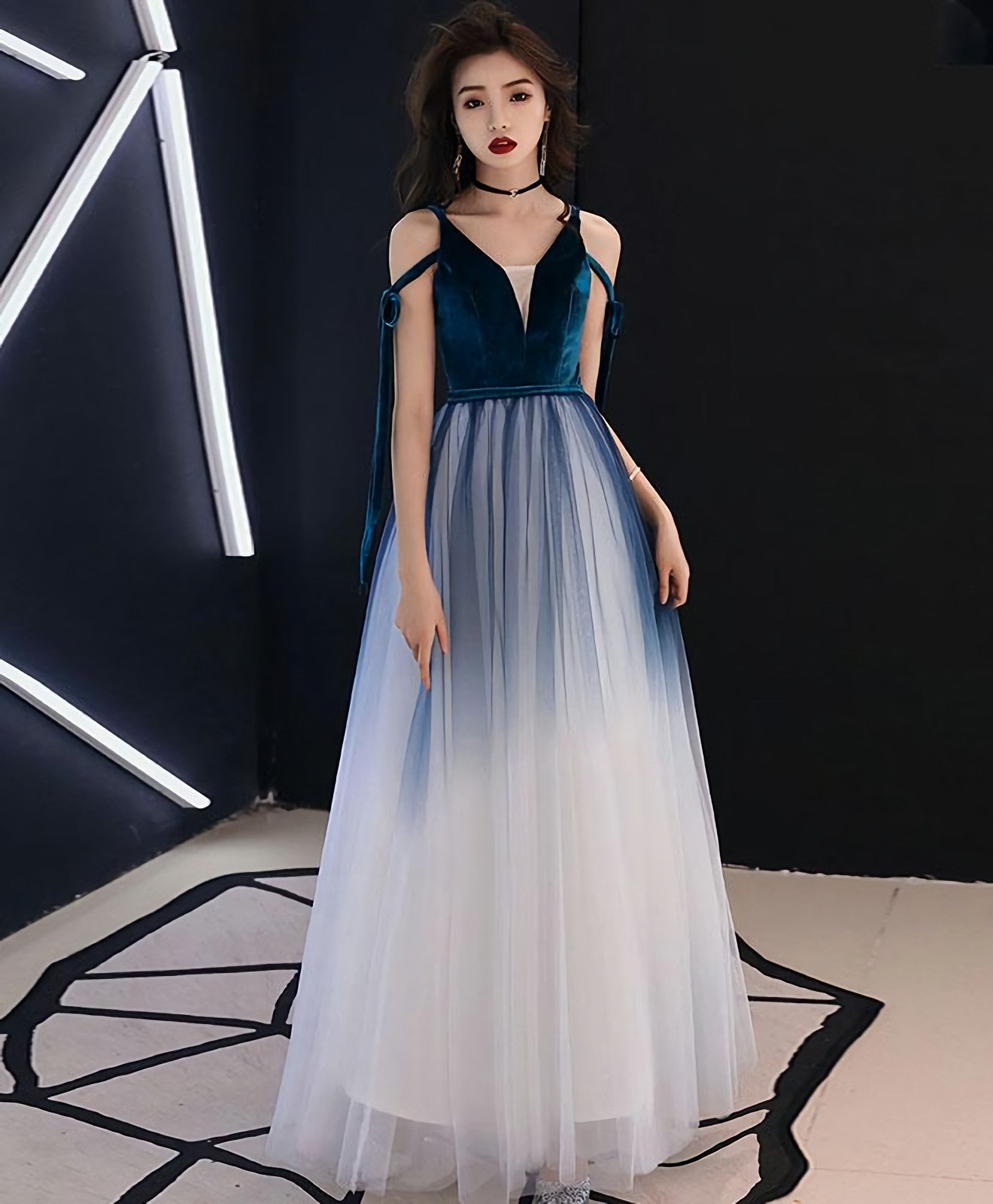 Simple Green Tulle Long Prom Dress, Green Tulle Evening Dress