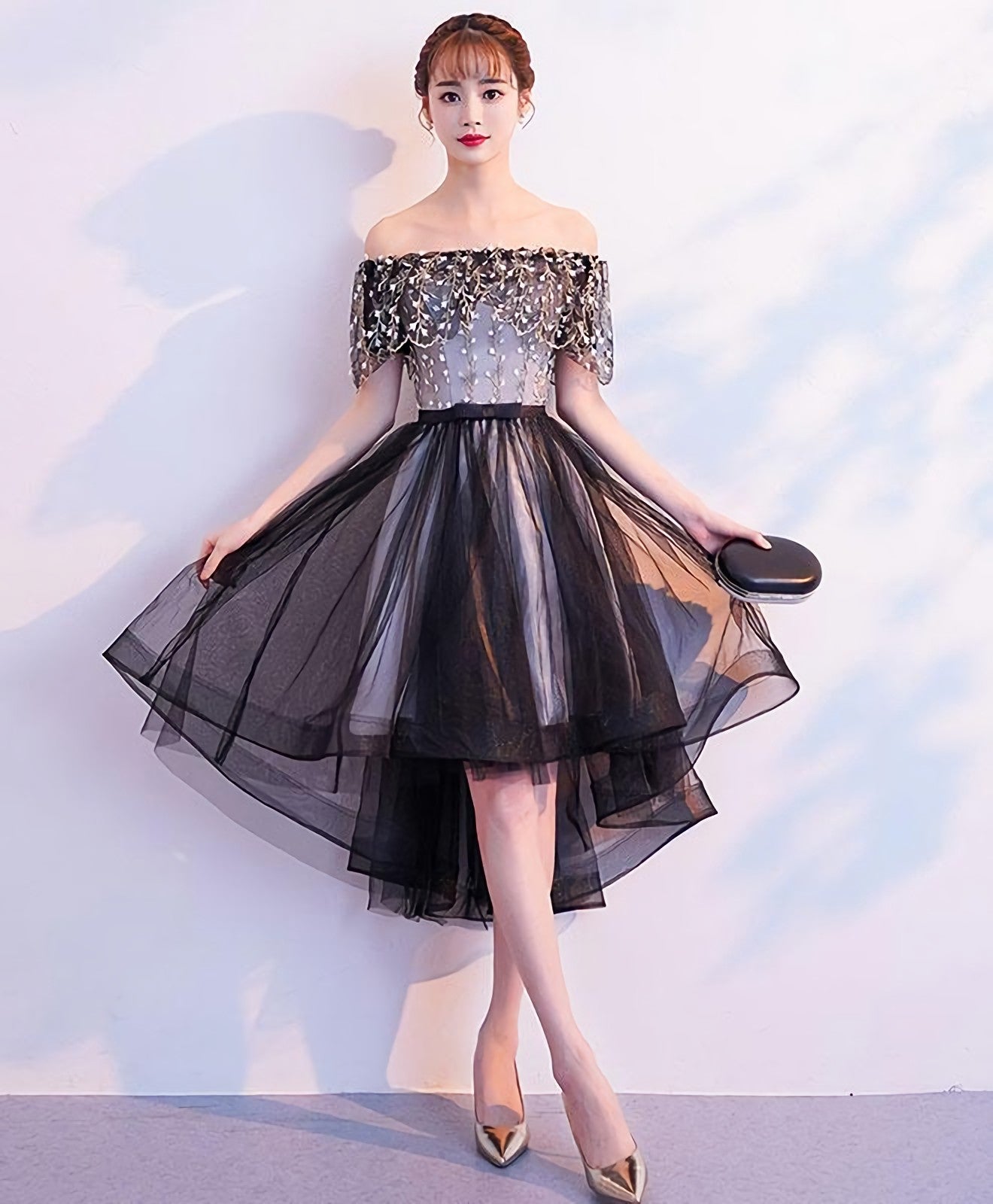 Black Tulle Lace Short Prom Dress, Black Tulle Homecoming Dress Main image