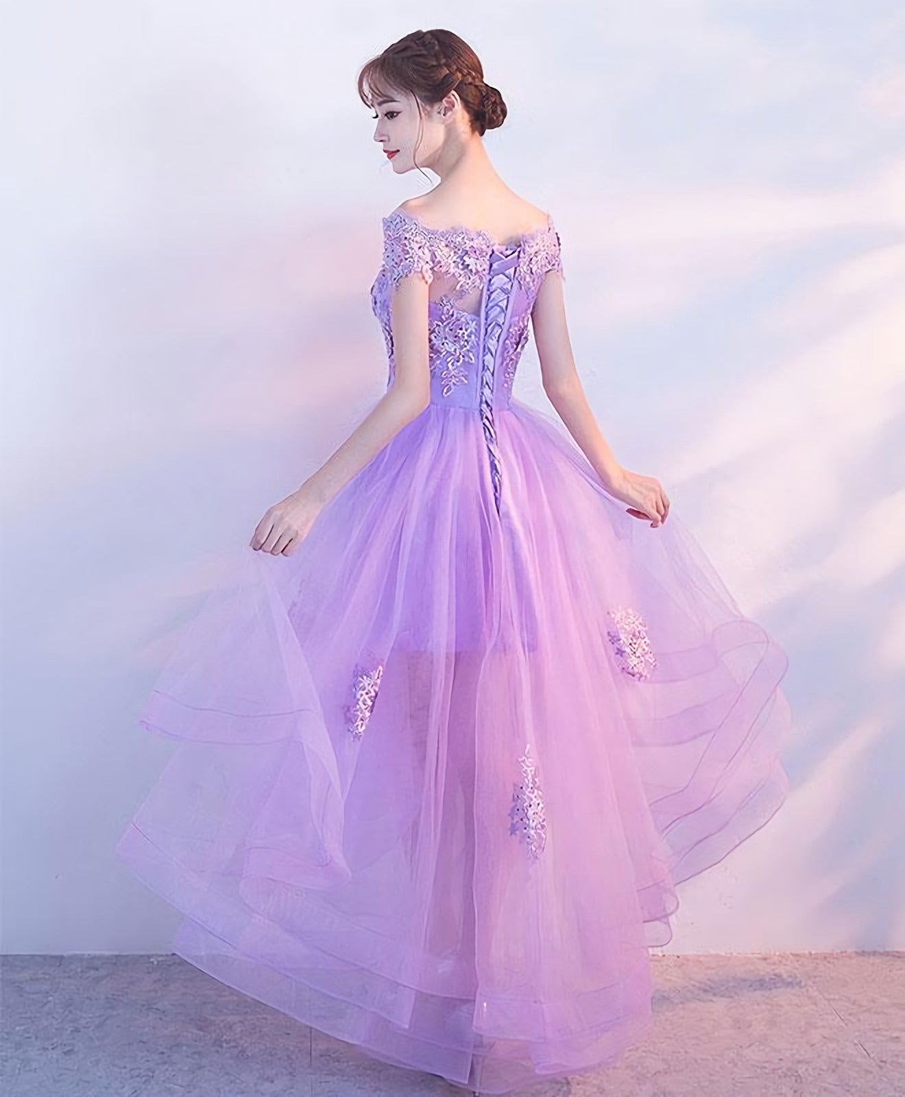 Purple Tulle Lace Applique Prom Dress, Purple Homecoming Dress