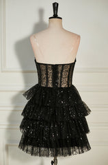 Black Strapless Beaded Multi-Layers Homecoming Dress