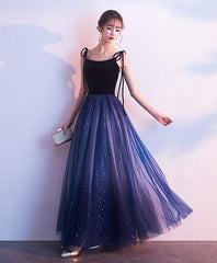 Simple Blue Tulle Long Prom Dress, Blue Evening Dress