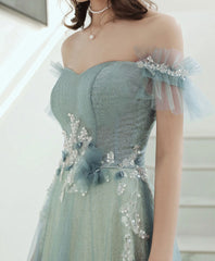 Green Tulle Lace Long Prom Dress, Green Tulle Formal Dress, 1