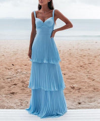 Charmante blauwe prom -jurk lange avondjurk