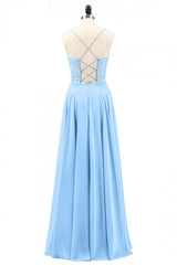 Light Blue Sweetheart Lace-Up A-Line Long Bridesmaid Dress