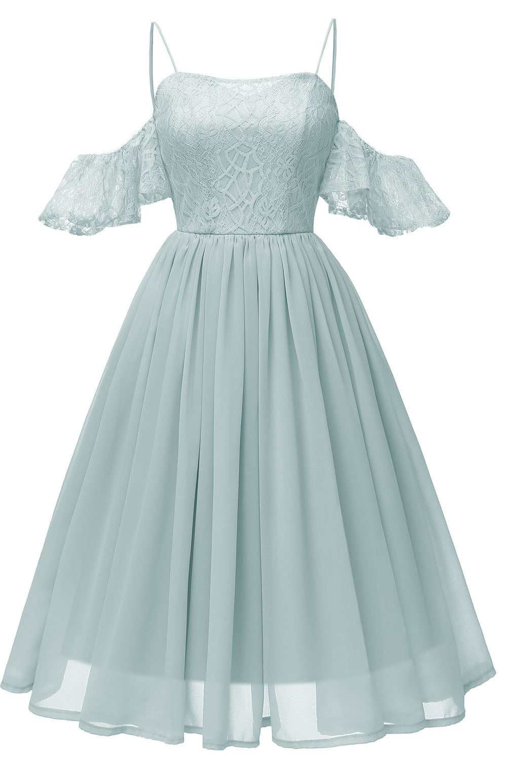 Off the Shoulder Lace Over Chiffon Sage Green Party Dress