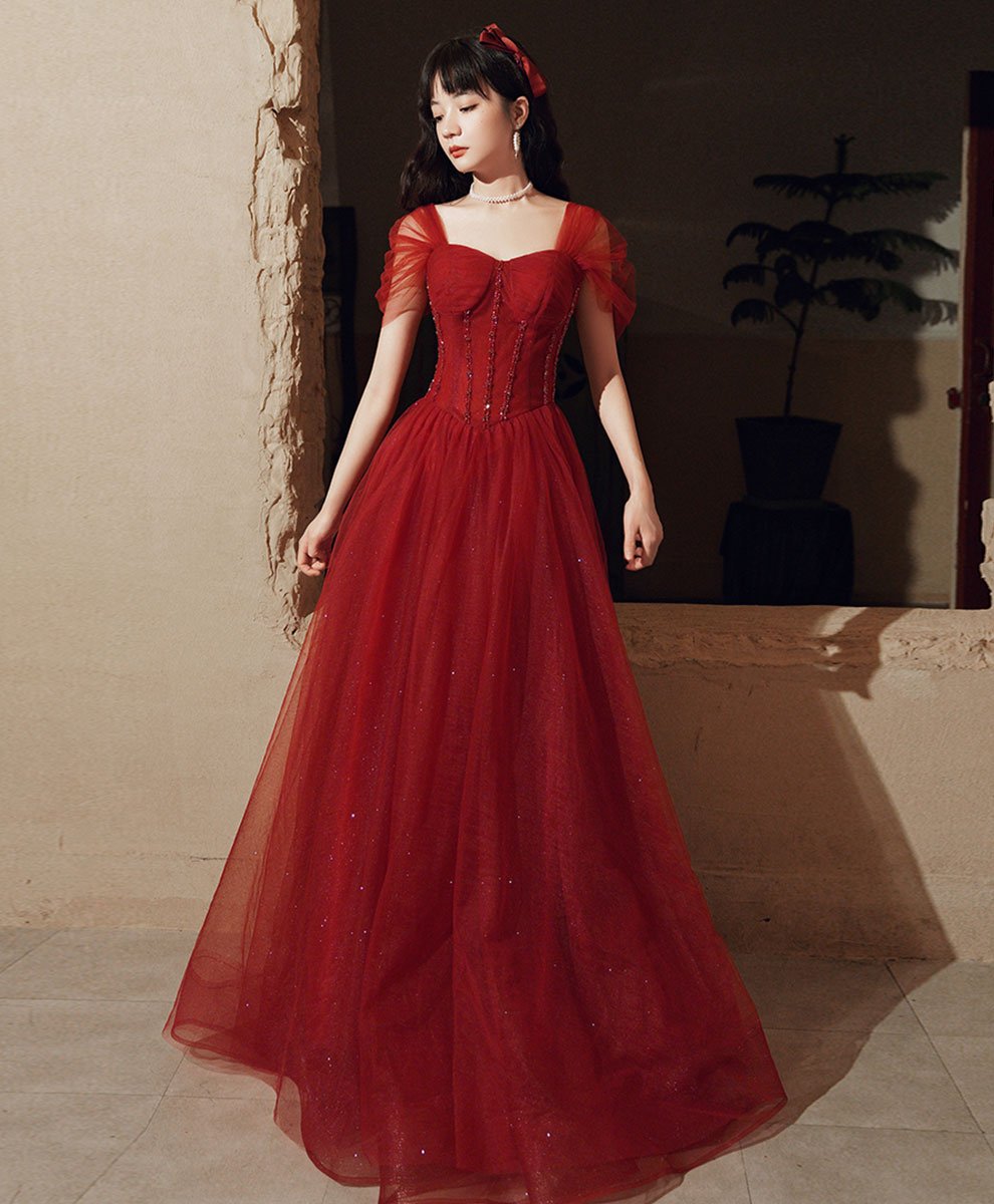 Black Tulle Lace Off Shoulder Long Prom Dress, Black Evening Dress