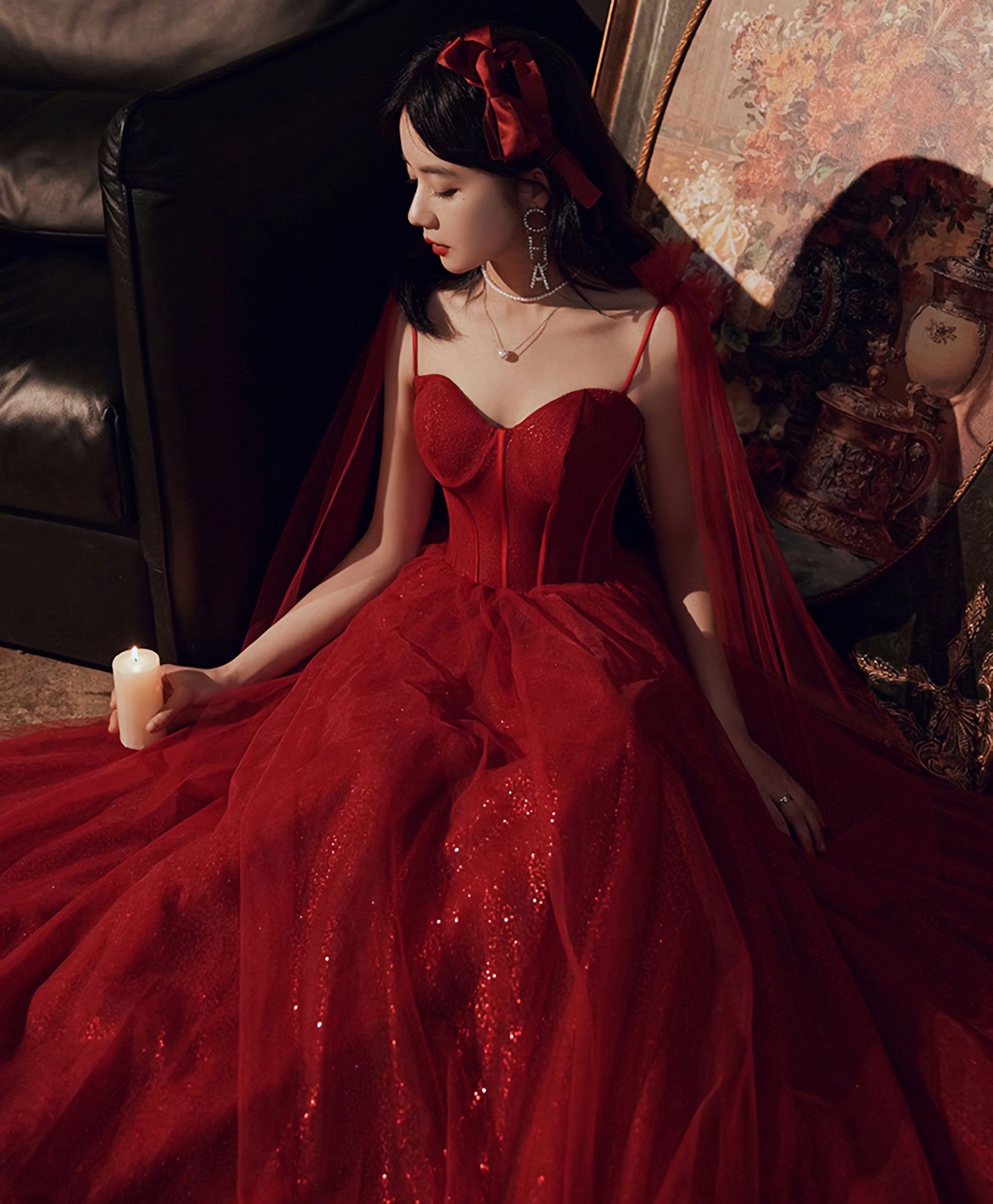 Burgundy Tulle Long Prom Dress, Burgundy Formal Dress