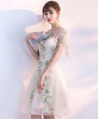 Champagne Tulle Lace Applique Short Prom Dress, Homecoming Dress