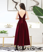 Burgundy Sweetheart Tea Length Prom Dress, Burgundy Bridesmaid Dress, 1