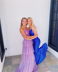 Purple Tulle Long Prom Dresses, Formal Graduation Evening Dresses