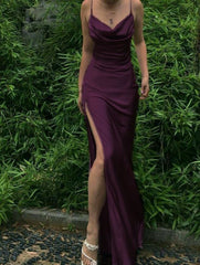 Grape Long Prom Dresses with High Slit Evening Party Dress