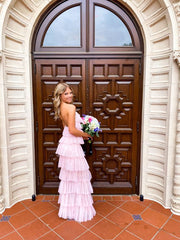 a-line rosa lång prom klänning, unik balklänning