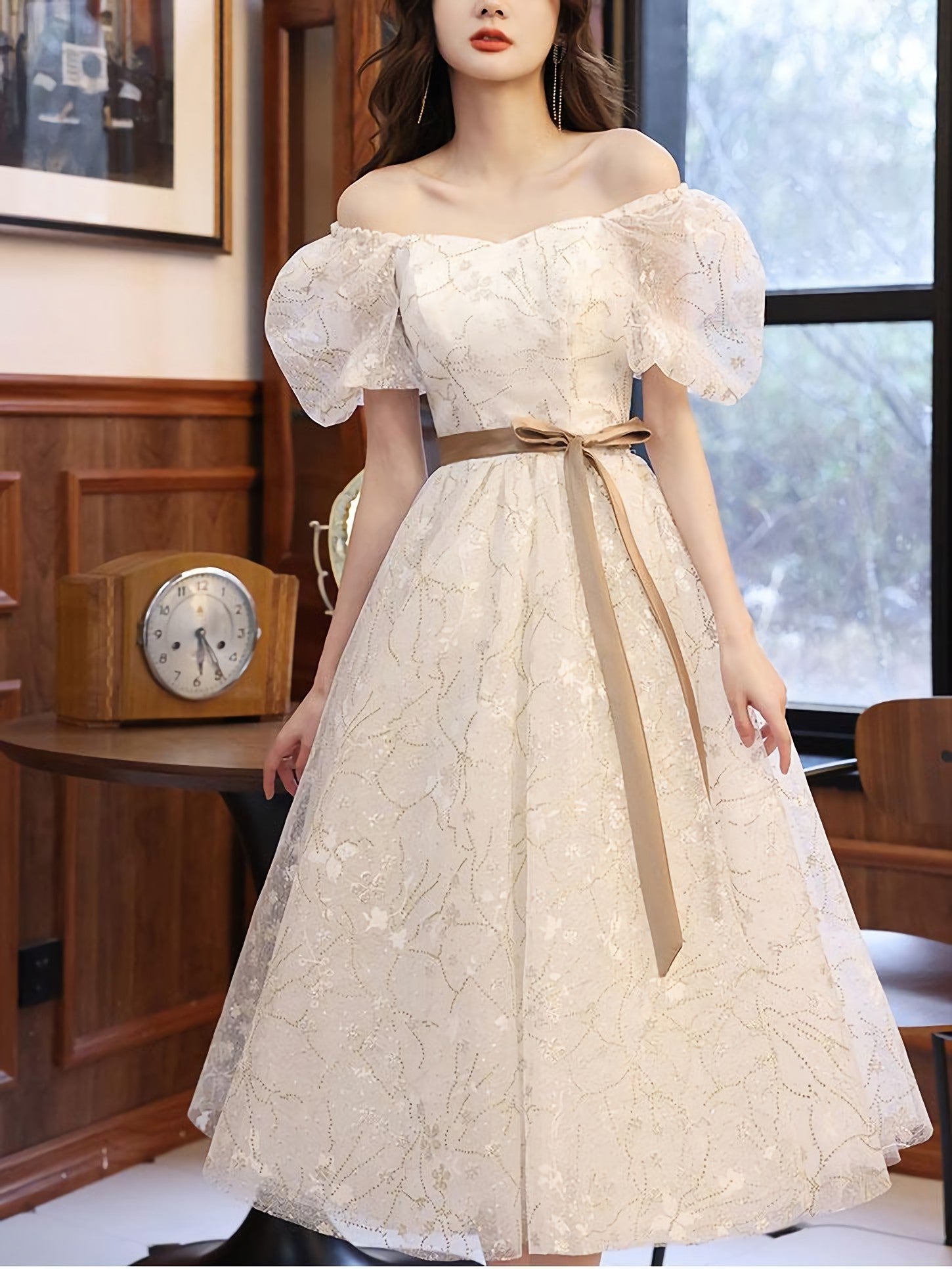 White A Line Lace Tulle Short Prom Dress, White Homecoming Dress