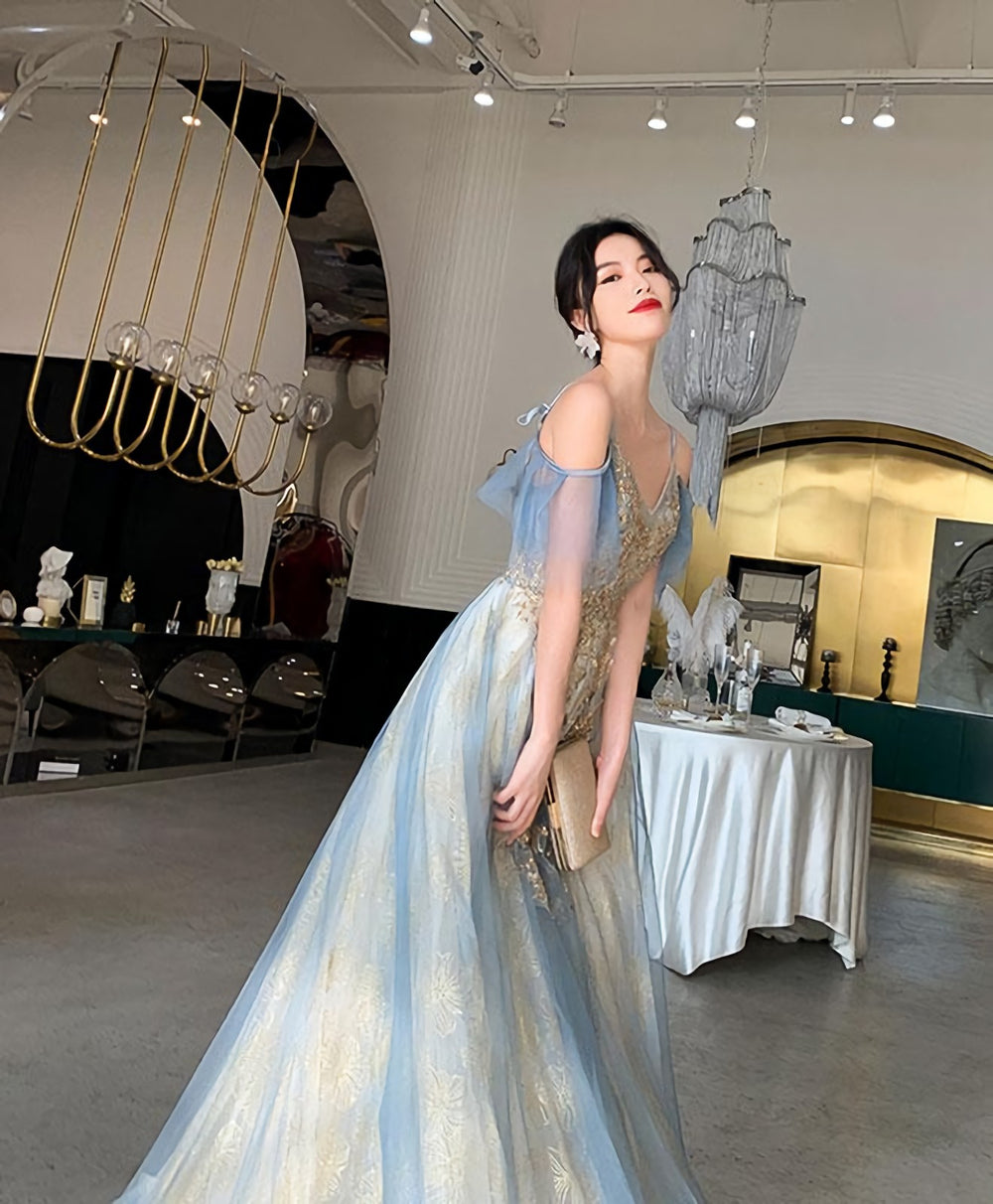 Green Tulle Lace Long Prom Dress, Green Tulle Lace Formal Dress