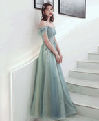 Green Tulle Lace Long Prom Dress, Green Tulle Formal Dress, 1
