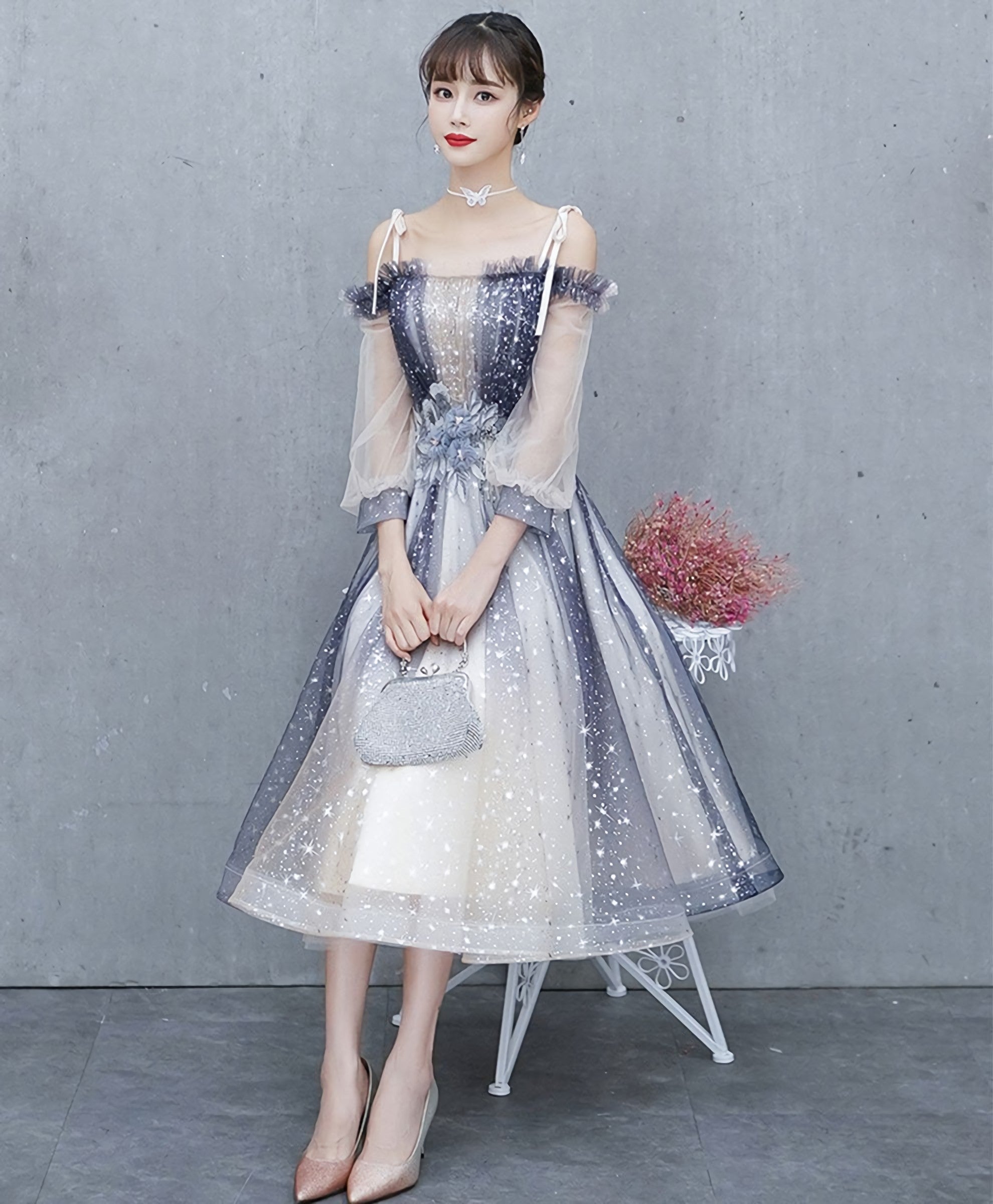 Cute Blue Tulle Short Prom Dress, Blue Tulle Formal Dress