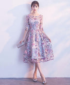 Unique Round Neck Tulle Lace Short Prom Dress, Bridesmaid Dress