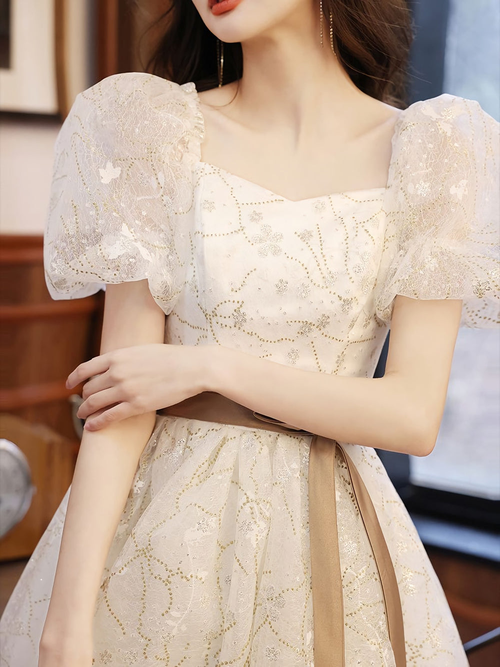 White A Line Lace Tulle Short Prom Dress, White Homecoming Dress